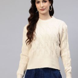 One Femme Cable Knit Woollen Pullover-image-78