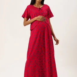 Nejo Printed Maternity Pure Cotton Maxi Nightdress-image-29