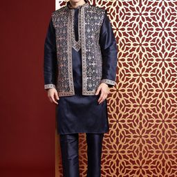 MANQ Ethnic Motifs Embroidered Sequinned Pure Cotton Kurta with Trousers-19