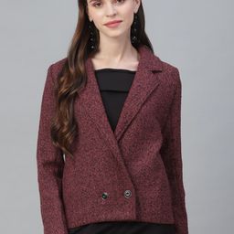 Athena Women Burgundy Double Breasted Blazer-image-72