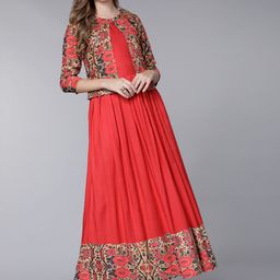 Vishudh Women Red Solid A-Line Dress-image-38
