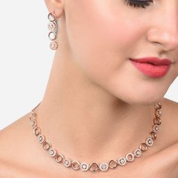 AMI Rose Gold-Plated CZ Studded Jewellery Set-image-75