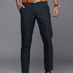 Louis Philippe Men Navy Blue Checked Slim Fit Trousers-image-84
