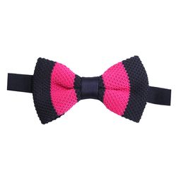 Tossido Black & Pink Knitted Striped Bow Tie-image-20