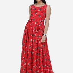 SCORPIUS Women Red Printed Maxi Dress-26