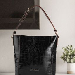 Lino Perros Black Croc Textured Shoulder Bag-43