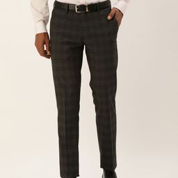 Peter England Men Charcoal Checked Slim Fit Formal Trousers-image-74
