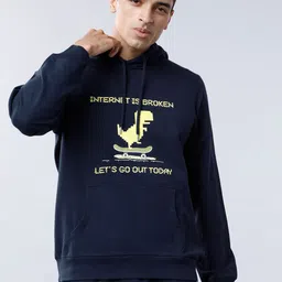 LOCOMOTIVE Men Navy Blue Printed Hooded Sweatshirt-picture-45