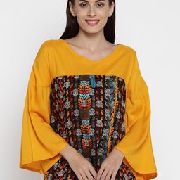 AKKRITI BY PANTALOONS Women Black & Mutard Yellow Printed Top-picture-44