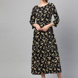 plusS Women Black & White Floral Printed A-Line Dress-picture-23