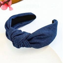Yellow Chimes Dark Blue Denim Fabric Knot Headband-28