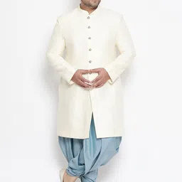 KISAH PLUS Men White & Blue Printed PLUS Sherwani With Dhoti Pants-image-65