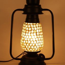 Devansh Coffee Brown & Olive Green Textured Mosaic Glass Table Lantern-18