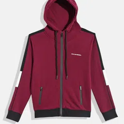 WROGN YOUTH Boys Burgundy Sold Hooded Sweatshirt With Minimal Alphanumeric Print Detail-image-34