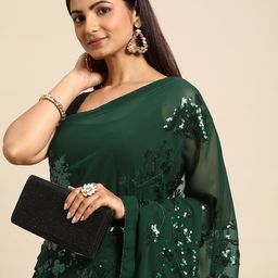 HERE&NOW Floral Sequinned Poly Georgette Saree-picture-14