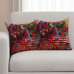 SEJ by Nisha Gupta Multicoloured Set of 2 Printed 16'' x 16'' Square Cushion Covers-12