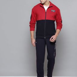 Alcis Men Red & Navy Blue Colourblocked Tracksuit-image-84