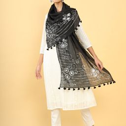 Soch Women Black & White Embroidered Linen Dupatta-19