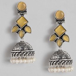 AITIHYA Silver-Plated Dome Shaped Beads & Stones Oxidised Jhumkas-50