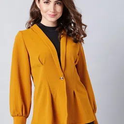 Athena Women Mustard Yellow Solid Shrug-picture-51