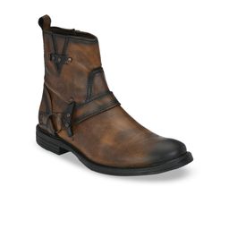 Delize Men Brown Solid High-Top Flat Boots-image-88