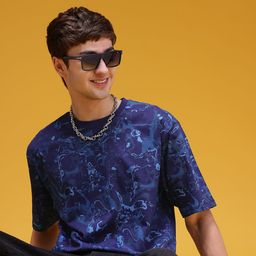 HERE&NOW Men Printed Drop-Shoulder Sleeves Cotton T-shirt-image-19