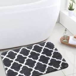 Saral Home Grey & White Ogee Designer Soft Anti Slip Bath Rug-42