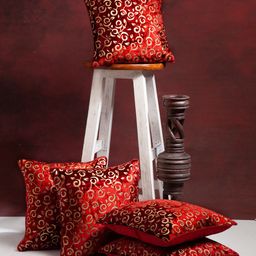 Alina decor Maroon Set of 5 Embroidered Velvet Square Cushion Covers-picture-37
