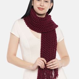 Magic Needles Women Maroon Self Design Double Knit Handmade Scarf-34