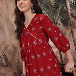 Sangria Printed Pleated Tiered Midi Wrap Style Dress-image-29