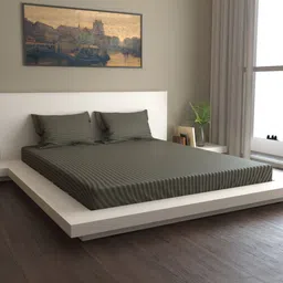 MARK HOME Grey Striped 400 TC Cotton 1 King Bedsheet with 2 Pillow Covers-image-87