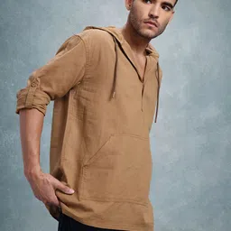 The Roadster Life Co. Men Cotton Linen Relaxed Fit Hooded Shirt-picture-21