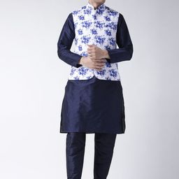 Hangup Men Blue & White Solid Kurta with Pyjamas-picture-46