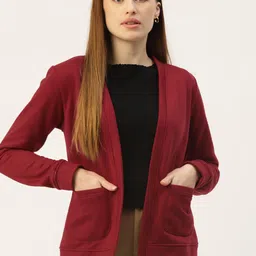 BRINNS Women Maroon Solid Open Front Jacket-17
