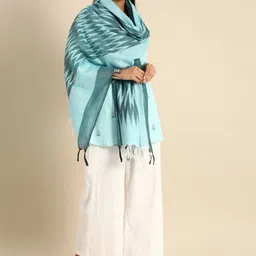 Shaily Turquoise Blue & White Printed Dupatta-1