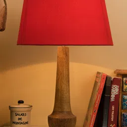 Homesake Beige & Red Solid Handcrafted Bedside Standard Table Lamp with Shade-50