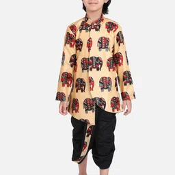 BownBee Boys Black & Beige Printed Sherwani Set-picture-7
