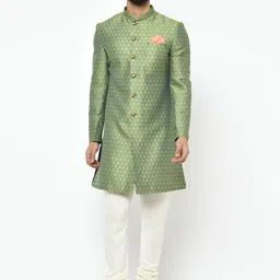 KISAH Men Green & White Sherwani Set-image-82