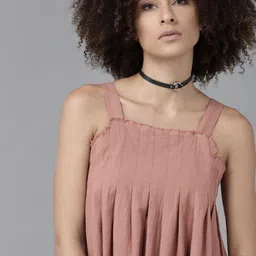 Roadster Women Mauve Solid Pure Cotton A-Line Top-image-46