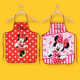 Kuber Industries Unisex Pack Of 2 Red & Pink Disney Minnie Printed Silk Kitchen Apron-21
