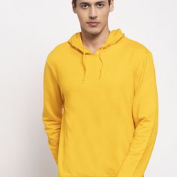 DOOR74 Men Yellow Solid Hooded Sweatshirt-picture-12