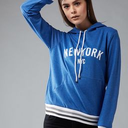 DOLCE CRUDO Women Blue & White Printed Hooded Sweatshirt-image-9