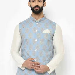 KISAH Men Blue & Green Printed Nehru Jacket-10