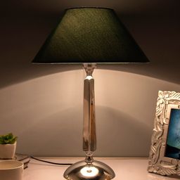 Homesake Silver-Toned & Green Solid Handcrafted Bedside Standard Table Lamp with Shade-3