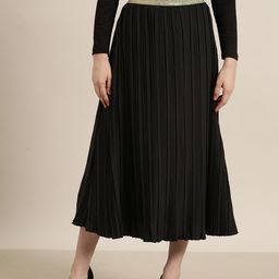 Qurvii Accordion Pleated Flared Midi Skirt-34