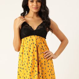 Ms Lingies Women Yellow & Black Printed Baby Doll-image-80