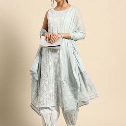 anayna Women Grey Ethnic Motifs Printed Gotta Patti Pure Cotton Kurta with Salwar & With Dupatta-image-43