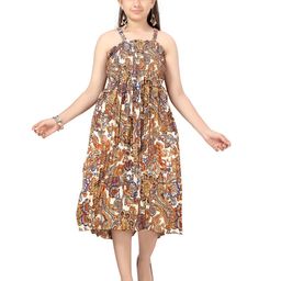 Aarika Girls Brown & Beige Ethnic Motifs Georgette Midi Dress-image-16