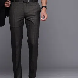 Raymond Men Checked Slim Fit Formal Trousers-image-17