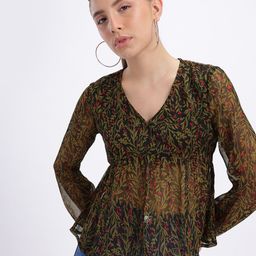 glitchez Floral Print Puff Sleeve Gathered Empire Top-image-98